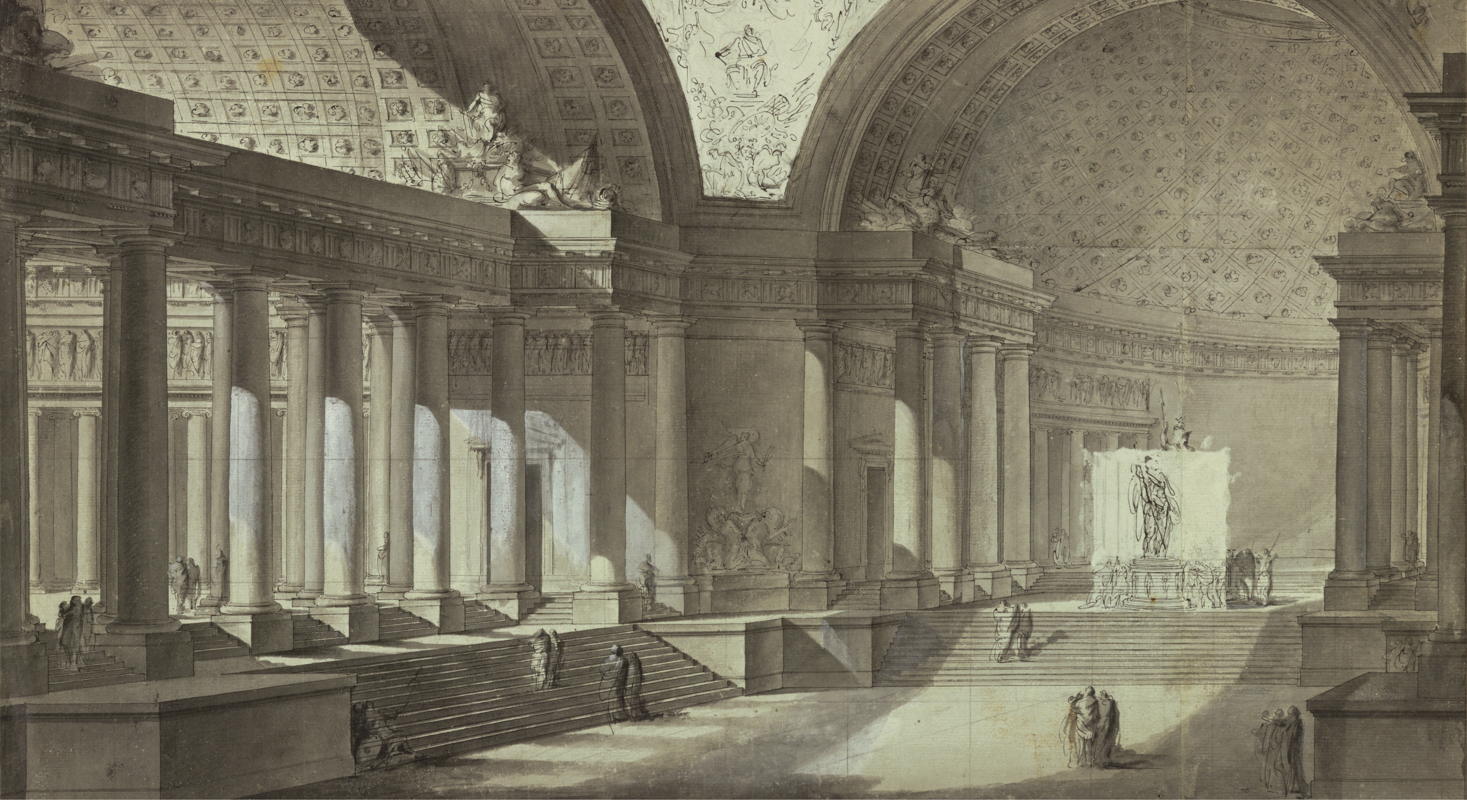 Classical architectural interior with columns and arches